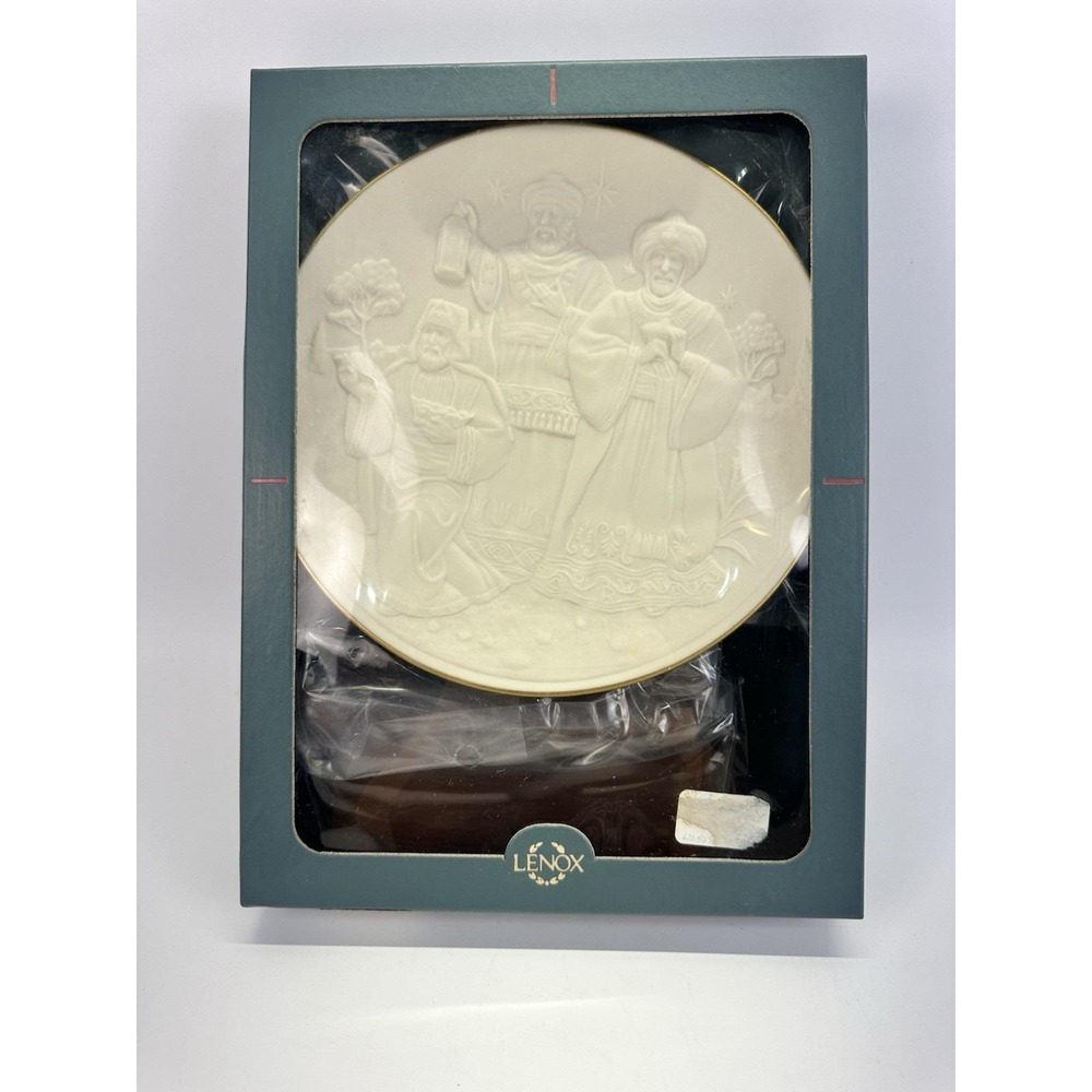 Lenox Three Wise Men Christmas Plate Gold Trim Wood Stand New In Box